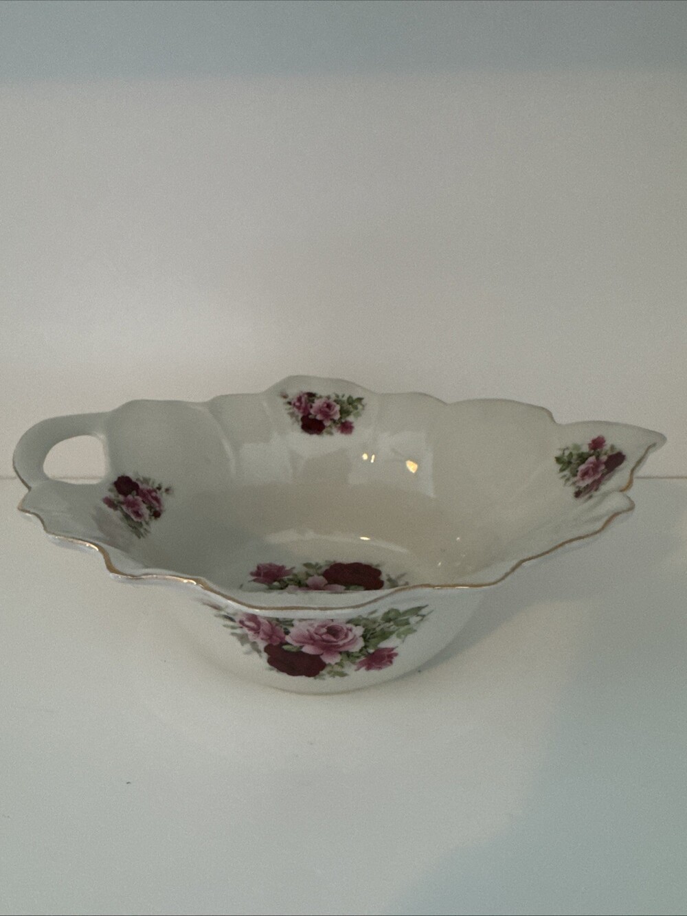 Formalities by Baum Bros Porcelain Oval Gold Trim Bowl Handles Victorian Roses